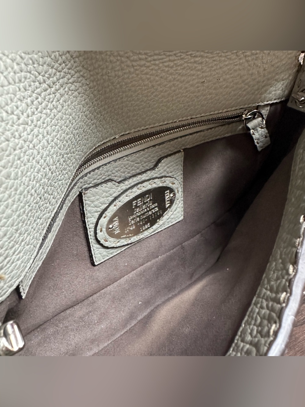 Fendi Mama Selleria Baguette Gray Grained Leather Stitch Shoulder Bag - Picture 12 of 15